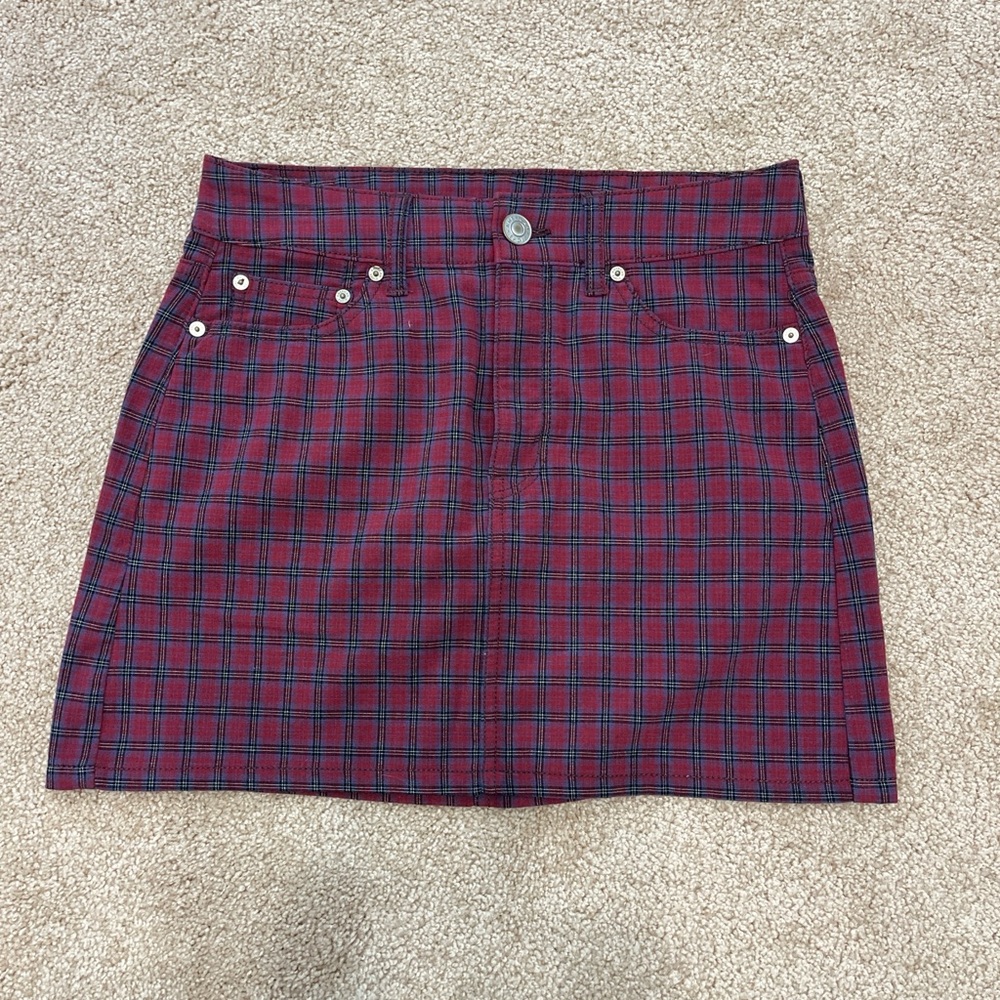 American Eagle Outfitters Red and Black Plaid Mini Skirt